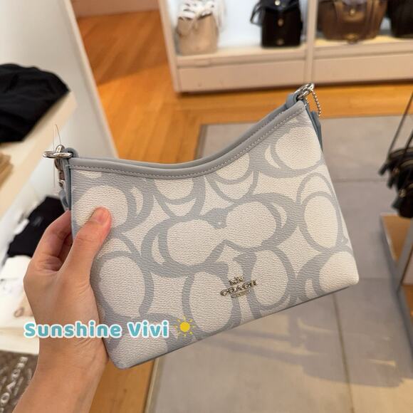 NWT Coach Laurel Small Shoulder Bag Sketch Signature Canvas CBI05, Ice Blue - Picture 1 of 11